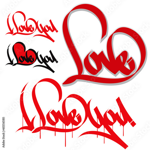Love heart typography. I love you. Love graffiti, calligraphy. из ...