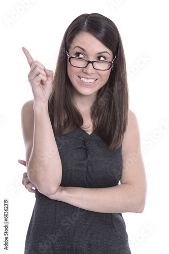 Photo: Business Frau witzig isoliert zeigt mit dem Zeigefinger Business Frau witzig isoliert zeigt mit dem Zeigefinger