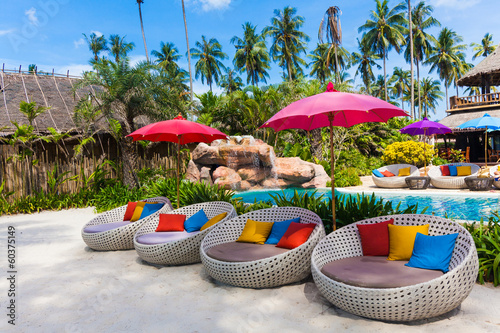Photo: luxury hotel. chaise lounges on a terrace luxury hotel. chaise lounges on a terrace