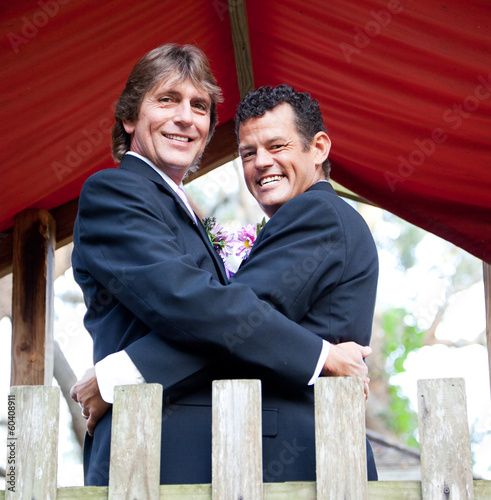 Photo: Handsome Newlywed Grooms in the Park Handsome Newlywed Grooms in the Park