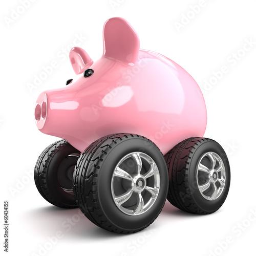 Illustration: Piggy bank drives to work Piggy bank drives to work