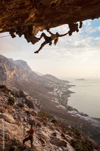 Fototapeta Rock climbers at sunset, Kalymnos Island, Greece