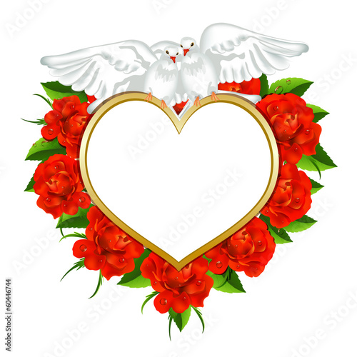 Vector: Greeting valentines card with roses and pigeons Greeting valentines card with roses and pigeons