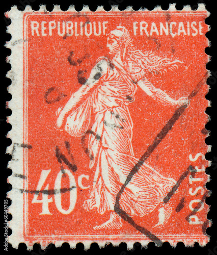 Photo: FRANCE - CIRCA 1906: stamp printed by France shows sowing, circa FRANCE - CIRCA 1906: stamp printed by France shows sowing, circa