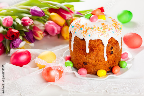Photo: Easter cake and eggs Easter cake and eggs