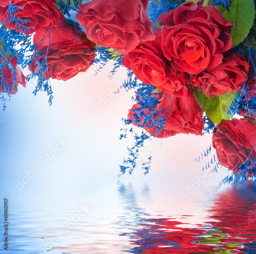Photo: A bouquet of red roses, floral background A bouquet of red roses, floral background