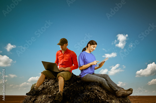 Photo: woman and man working outdoors woman and man working outdoors