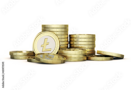 Illustration: Golden Litecoin digital currency coin. Golden Litecoin digital currency coin.