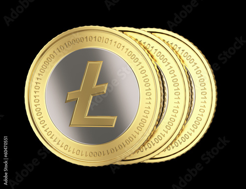 Illustration: Golden Litecoin digital currency coin. Golden Litecoin digital currency coin.