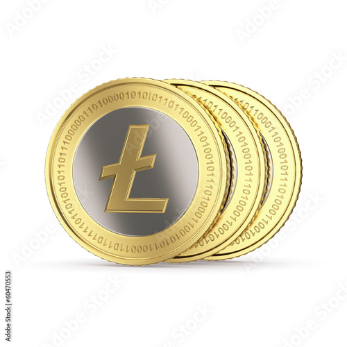 Illustration: Golden Litecoin digital currency coin. Golden Litecoin digital currency coin.