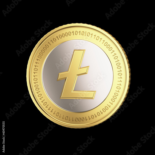 Illustration: Golden Litecoin digital currency coin. Golden Litecoin digital currency coin.