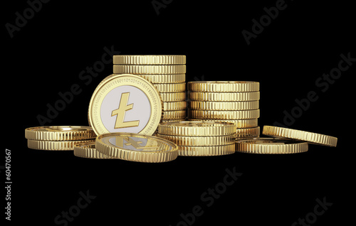 Illustration: Golden Litecoin digital currency coin. Golden Litecoin digital currency coin.