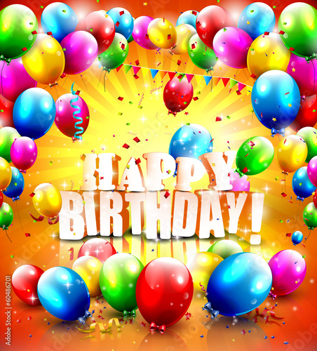 Vector: Realistic glossy Birthday poster with flying balloons Realistic glossy Birthday poster with flying balloons