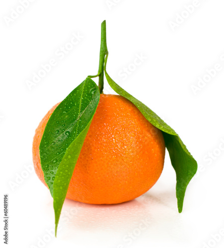 Photo: mandarin with green leaves mandarin with green leaves