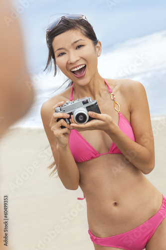 Photo: Asian Chinese Woman Girl Camera at Beach in Bikini Asian Chinese Woman Girl Camera at Beach in Bikini