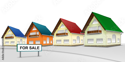 Illustration: Eigenheim - Siedlung. Haus zu verkaufen Eigenheim - Siedlung. Haus zu verkaufen