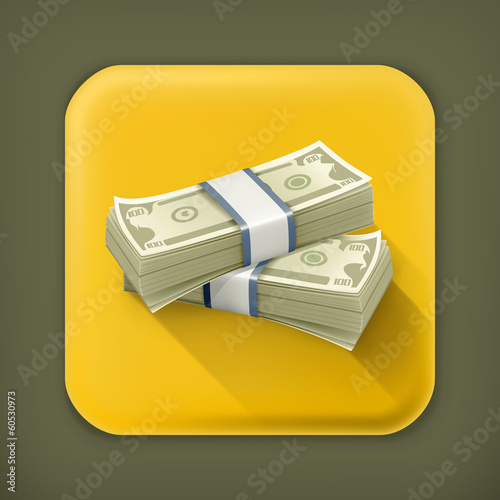 Vector: Stack of Dollars, long shadow vector icon Stack of Dollars, long shadow vector icon