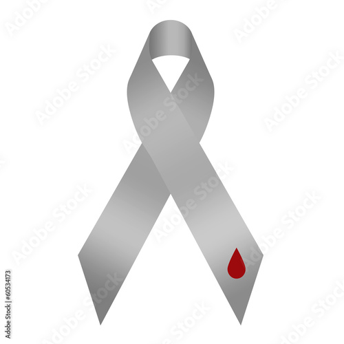 Illustration: Grey diabetes awareness ribbon with red blood drop Grey diabetes awareness ribbon with red blood drop