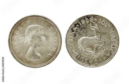 Photo: Two Sides Of Vintage Union South Africa Five Shilling Coins Two Sides Of Vintage Union South Africa Five Shilling Coins