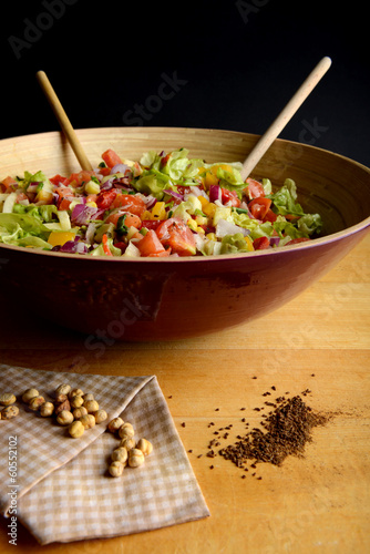 Photo: Big bowl of fresh vegetable salad with chickpeas and cumin Big bowl of fresh vegetable salad with chickpeas and cumin