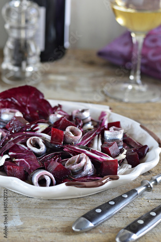 Photo: Marinated anchovies with salad of radicchio lettuce and beets Marinated anchovies with salad of radicchio lettuce and beets