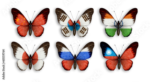 Illustration: butterflies with wings countries flags butterflies with wings countries flags