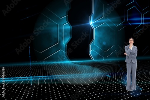 Photo: Composite image of smiling saleswoman in thoughts Composite image of smiling saleswoman in thoughts