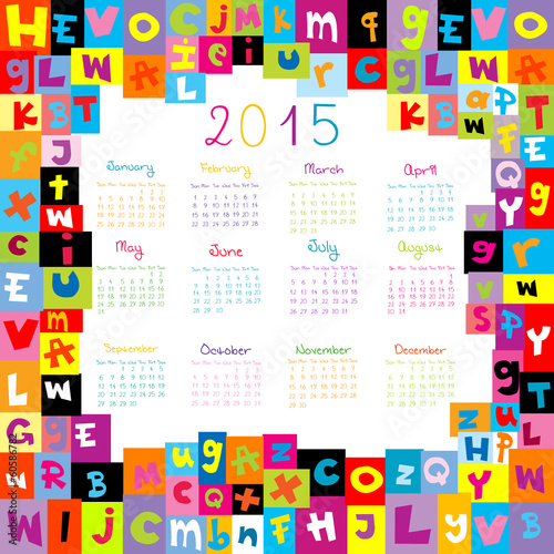 Illustration: 2015 Calendar with letters for schools 2015 Calendar with letters for schools