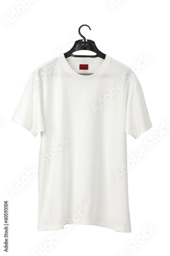 Photo: White T-Shirt on hanger /clipping path White T-Shirt on hanger /clipping path
