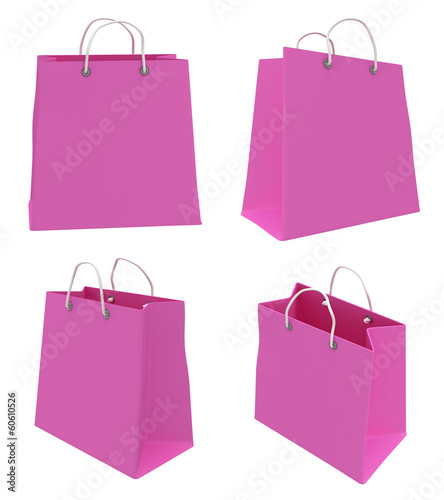 Illustration: Set of four classic pink shopping bags. 3d. Set of four classic pink shopping bags. 3d.