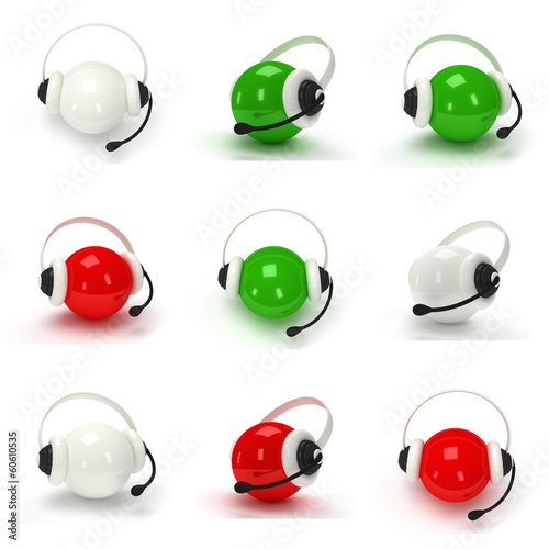 Illustration: Set of orbs with headset isolated over white Set of orbs with headset isolated over white