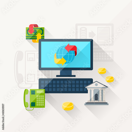 Vector: Illustration concept of banking online in flat design style. Illustration concept of banking online in flat design style.