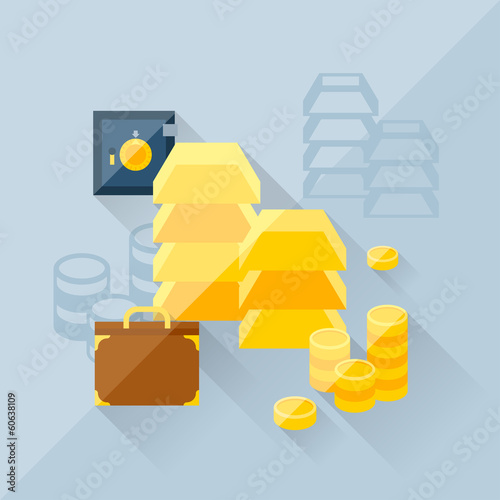 Vector: Illustration concept of precious metals in flat design style. Illustration concept of precious metals in flat design style.