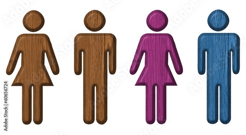Illustration: wooden toilets WC sign for men and women wooden toilets WC sign for men and women