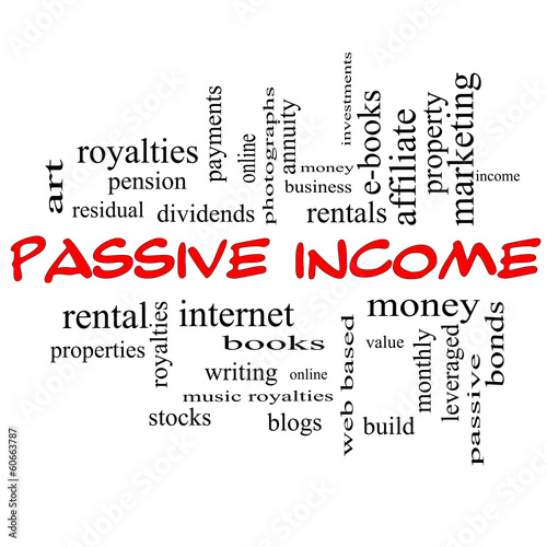 Illustration: Passive Income Word Cloud Concept in red caps Passive Income Word Cloud Concept in red caps