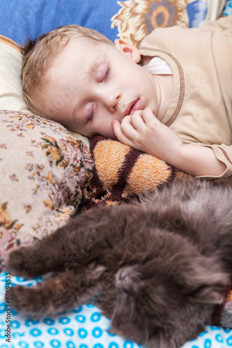 Photo: Boy sleeps with cat Boy sleeps with cat
