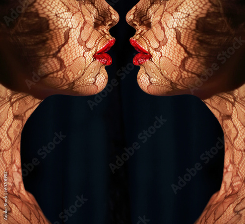 Photo: Ornamentation. Bodyart. Women with Openwork Lace Ornamentation. Bodyart. Women with Openwork Lace