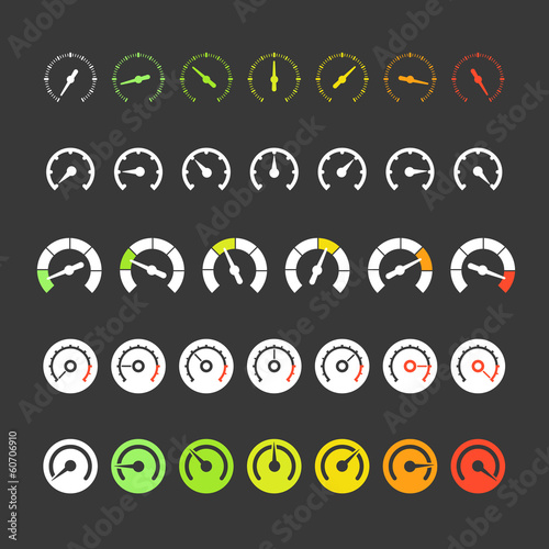 Vector: Different phases of speedometer icons Different phases of speedometer icons