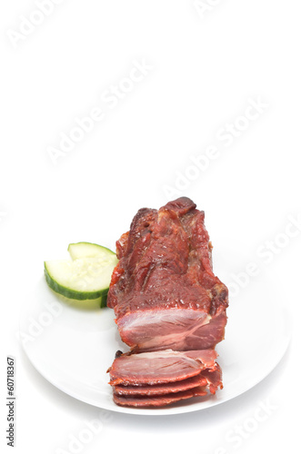 Photo: Chinese Barbeque pork on white background Chinese Barbeque pork on white background