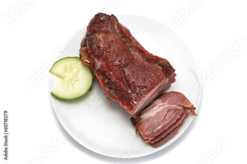 Photo: Chinese Barbeque pork on white background Chinese Barbeque pork on white background