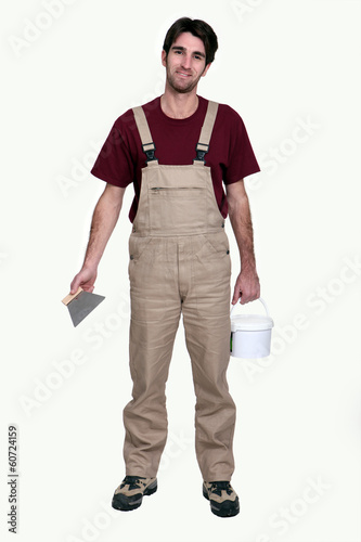 Photo: Decorator ready to start plastering Decorator ready to start plastering