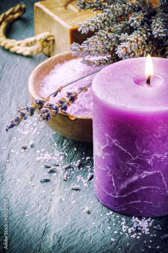Wellness concept with lavender and scented candle