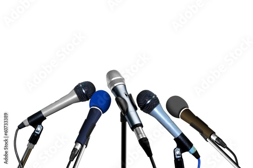 Photo: Press Conference Microphones over White Press Conference Microphones over White