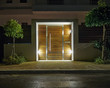 Contemporary house entrance night view, Athens Greece Contemporary house entrance night view, Athens Greece