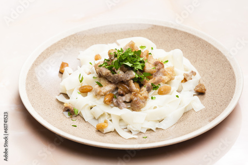 Photo: chicken, beef and pork meat with peanuts and rice noodles chicken, beef and pork meat with peanuts and rice noodles
