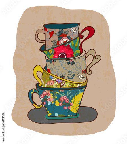 Vector: tea cup background with floral pattern tea cup background with floral pattern