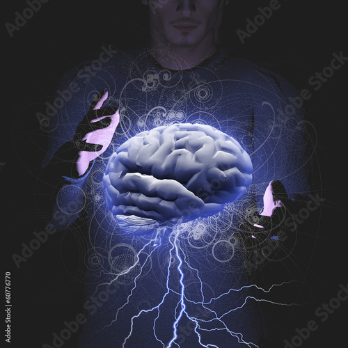 Illustration: Man controls brain storm Man controls brain storm