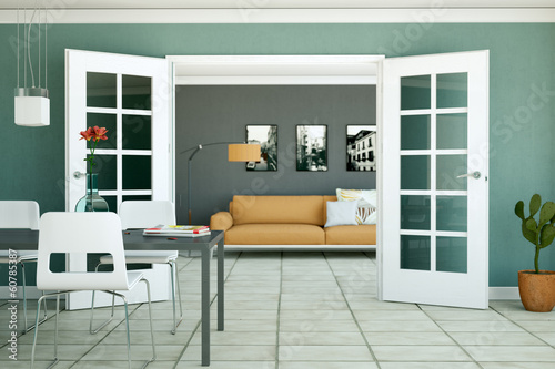 Illustration: modernes Wohn- und Esszimmer modernes Wohn- und Esszimmer