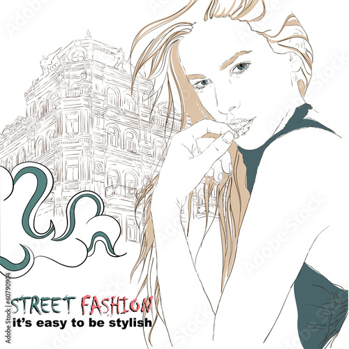 Vector: Fashion girl on the street vector illustration Fashion girl on the street vector illustration