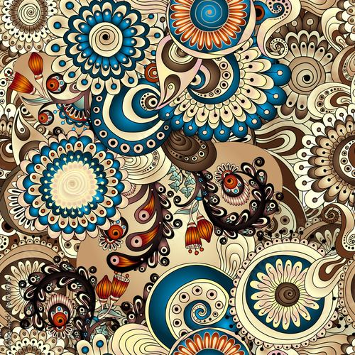 Vector: Seamless floral pattern with doodles and cucumbers Seamless floral pattern with doodles and cucumbers